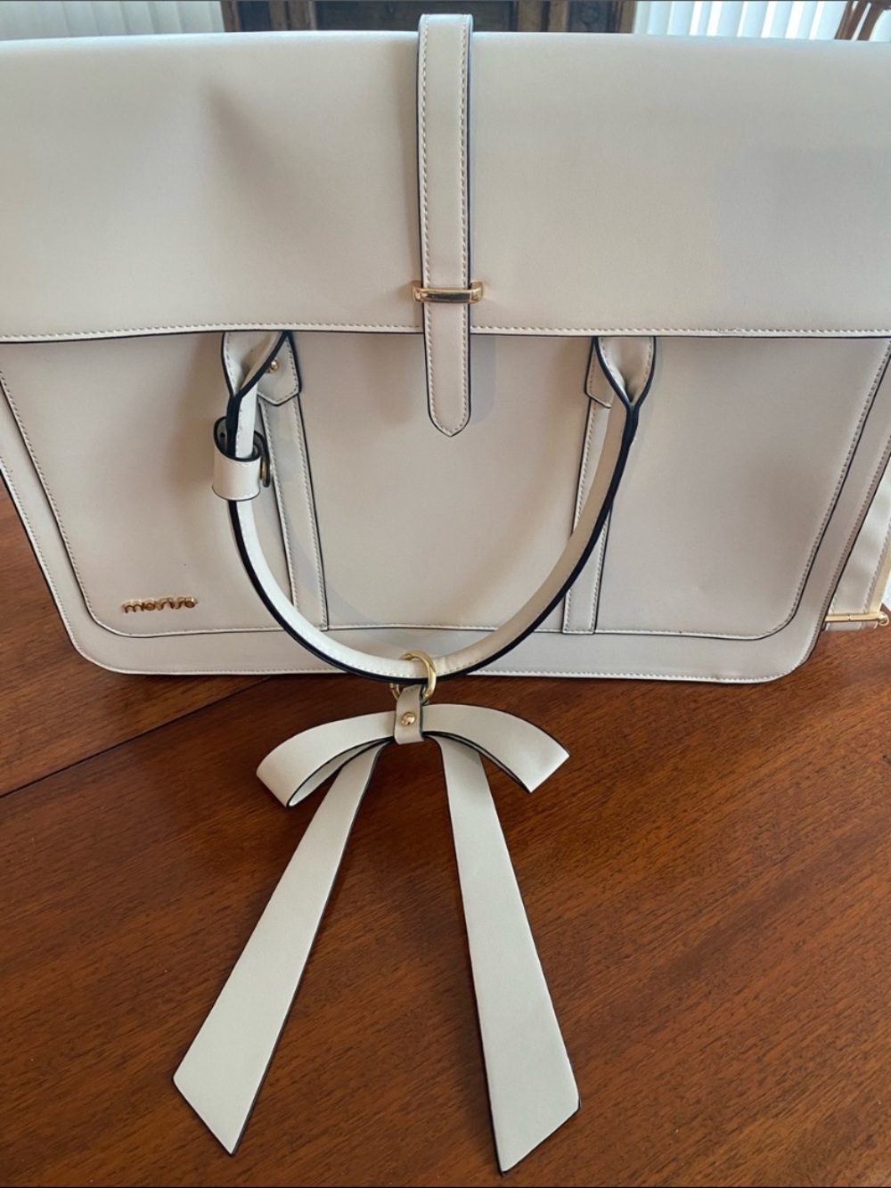 Cream Bow Accent Mosiso Laptop Satchel Bag - Picture 10 of 12